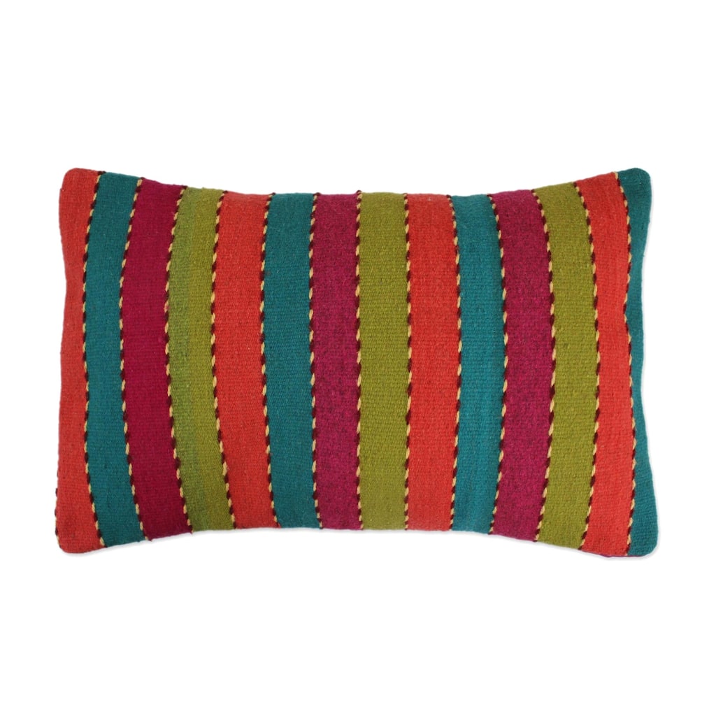 Novica Handmade Stripes Of The Rainbow Zapotec Wool Cushion Cover