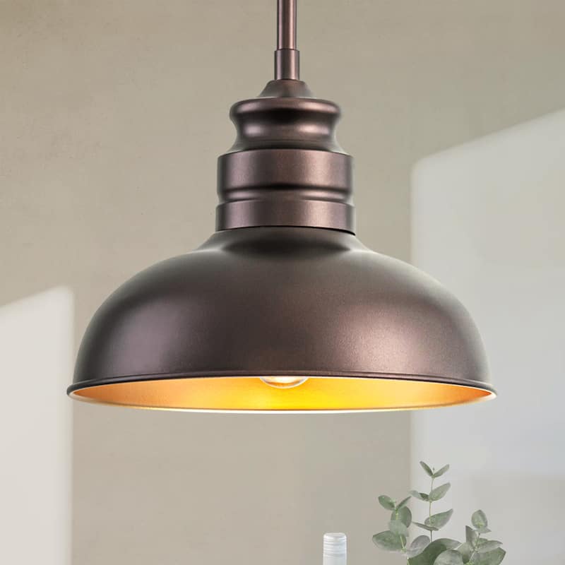 1-Light Dome Pendant Light for Kitchen Island, Farmhouse Metal Hanging Fixture, Oil Rubbed Bronze - 1 Light - Brown