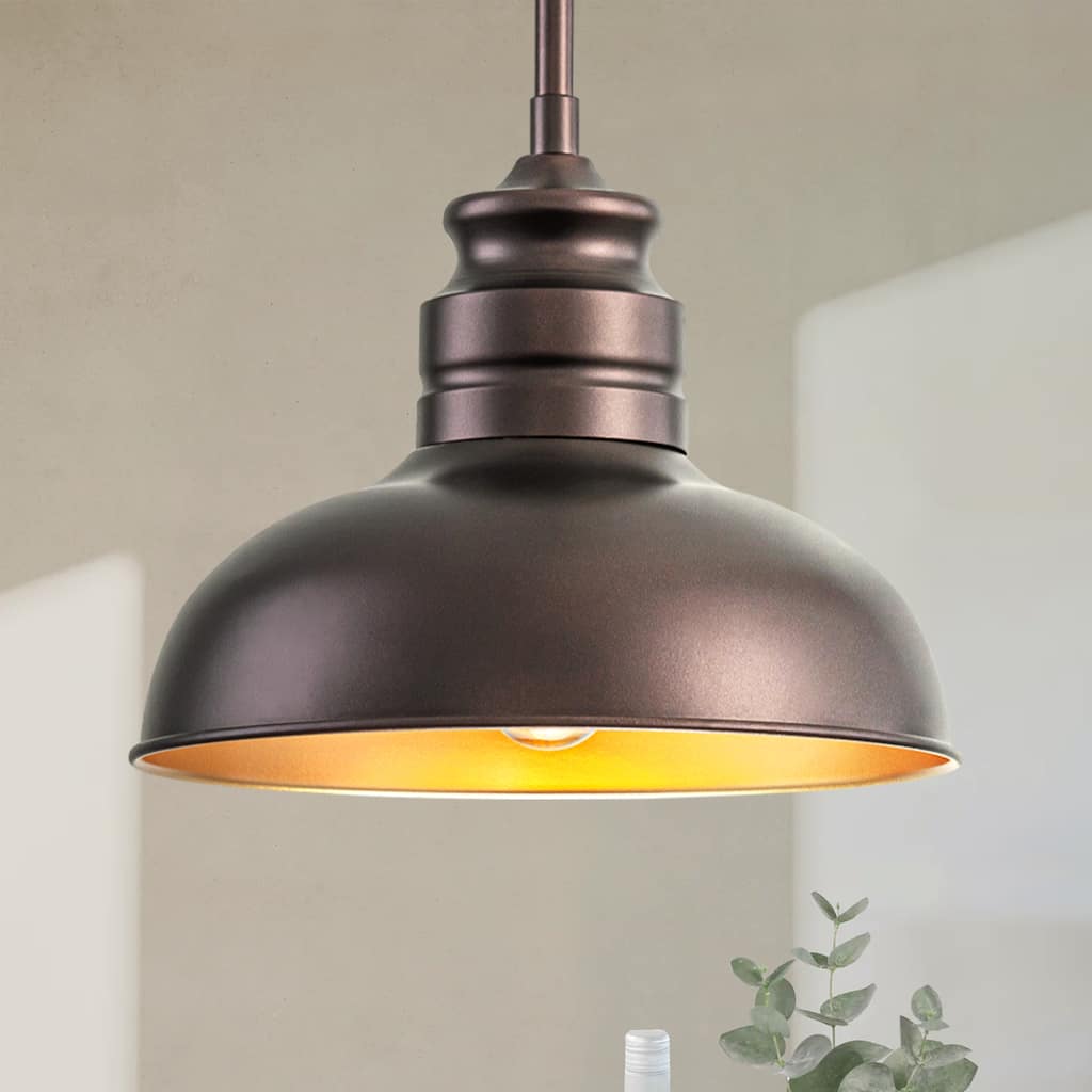 1-Light Dome Pendant Light for Kitchen Island, Farmhouse Metal Hanging Fixture, Oil Rubbed Bronze - 1 Light