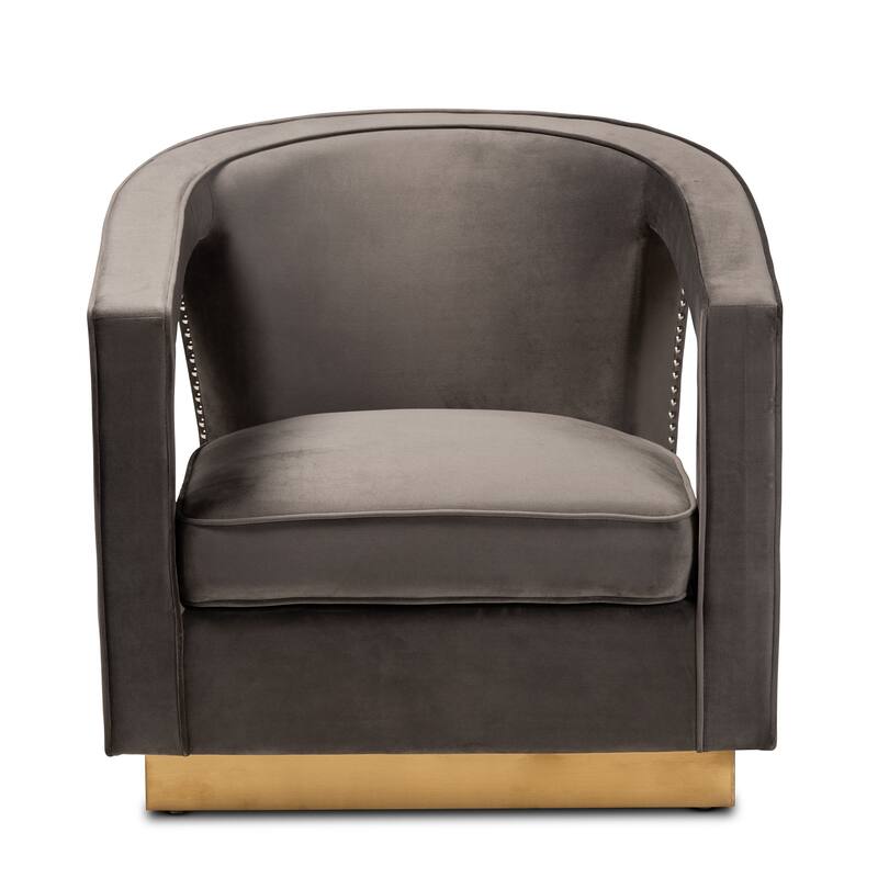Neville Modern Luxe and Glam Grey Velvet and Metal Armchair