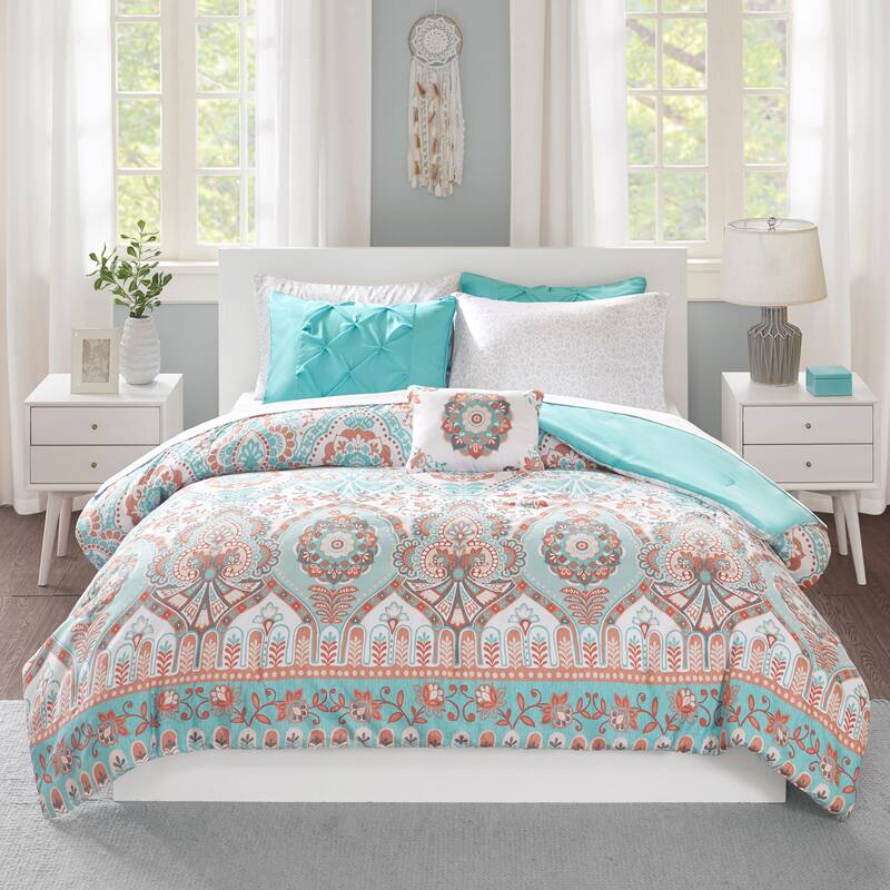 Intelligent Design Avery Boho Comforter Set with Bed Sheets - Aqua - Twin XL