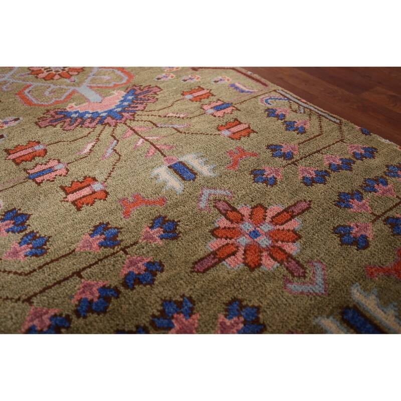 All-Over Green Kazak Oriental Runner Rug Hand-Knotted Wool Carpet - 2'7"x 7'11"