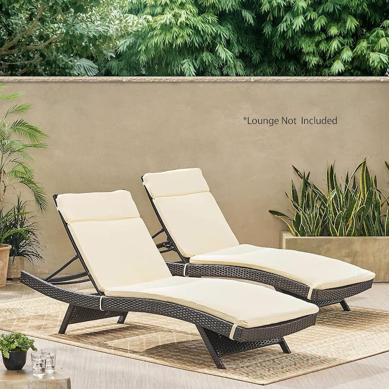 Roomfitters Chaise Lounge Cushion Set, Without Chaise Lounge, Water-Resistant Fabric with Secure Ties (Set of 2) - Beige White