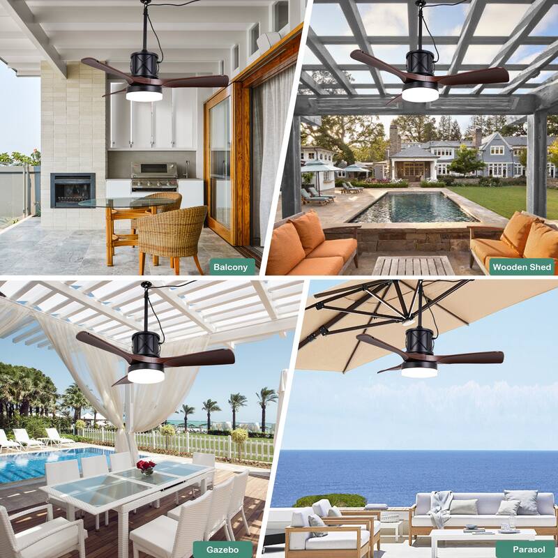 Cusp Barn 42-In Farmhouse Outdoor Indoor Ceiling Fan with Light and Remote, DC Motor Reversible Dimmable Ceiling Fan for Patios