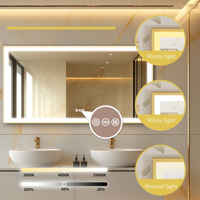 Gold Aluminium Alloy Frame Illuminated LED Bathroom Mirror