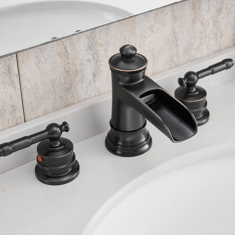 Double Handle Three-Hole Bath Waterfall Faucet with Drain