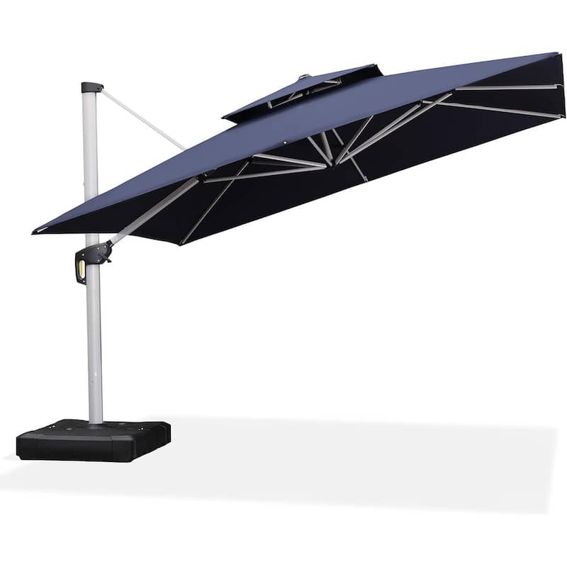 PURPLE LEAF 12 ft Double Top Deluxe Square Patio Cantilever Umbrella - Navy Blue