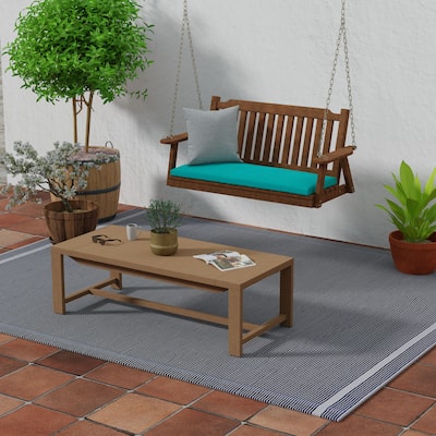 Sunbrella 48" x 18" Turquoise Solid Outdoor Bench Cushion with Ties - 18'' L x 48'' W x 3.5'' H