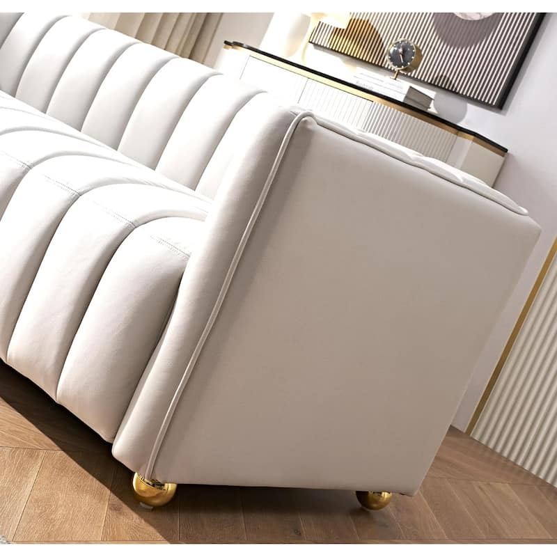 Glam Fabric Upholstered Solid Wood Frame 82.7" Art Deco Sofa