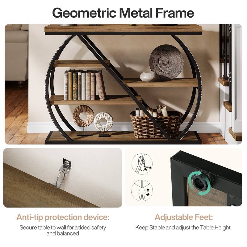 41.3" Industrial Console Table, 5-Tier Entryway Table with Shelves