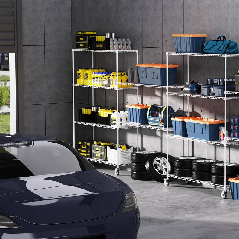 Adjustable Height 6 Tier Metal Wire Shelving Unit with Wheels