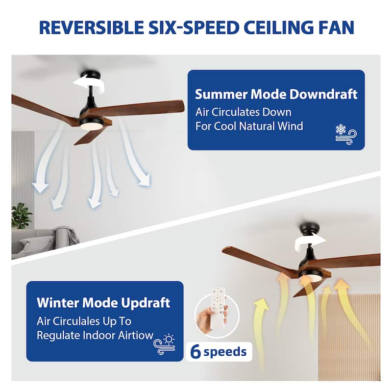 Moasis 52" Modern Remote Control Ceiling Fan with Lights and 5 Solid Wood Blades