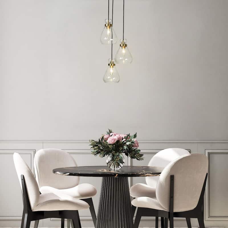 Malury Modern Large Cluster Pendant Chandelier Chic 3-Light Clear Drop Glass for Kitchen Island DIY - D 16" x H 68.5"