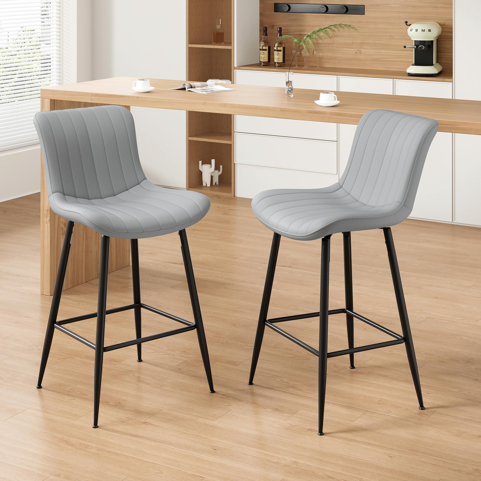 Set of 2 Faux Leather Counter Stools for Kitchen & Dining Room