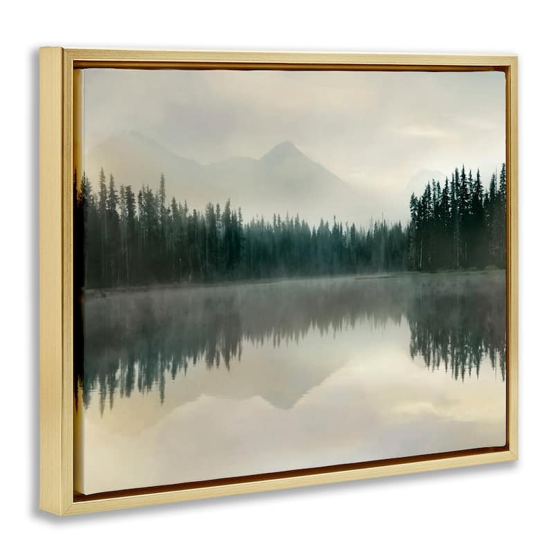 Stupell Foggy Lake Forest Landscape Soft Nature Water Reflection Floater Frame - Green