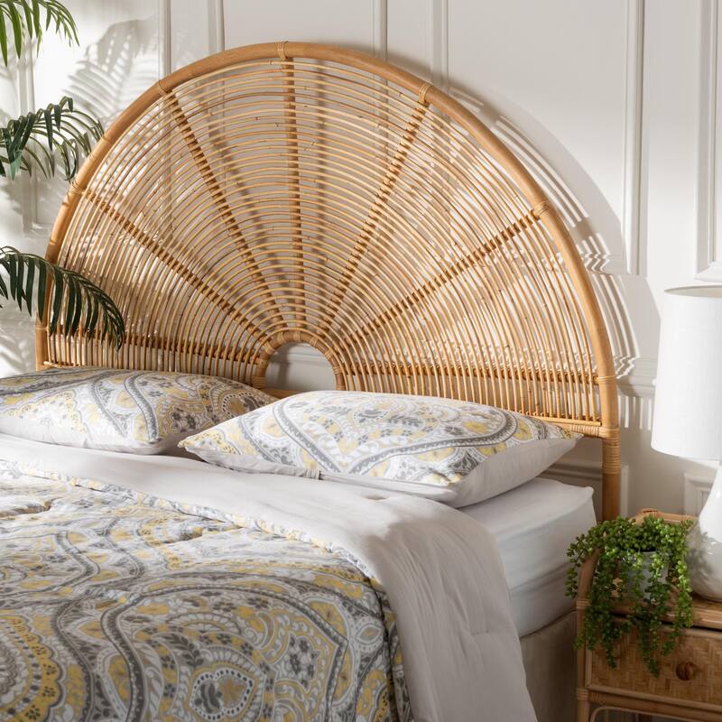 Nina Modern Bohemian Honey Rattan Queen Size Standalone Headboard