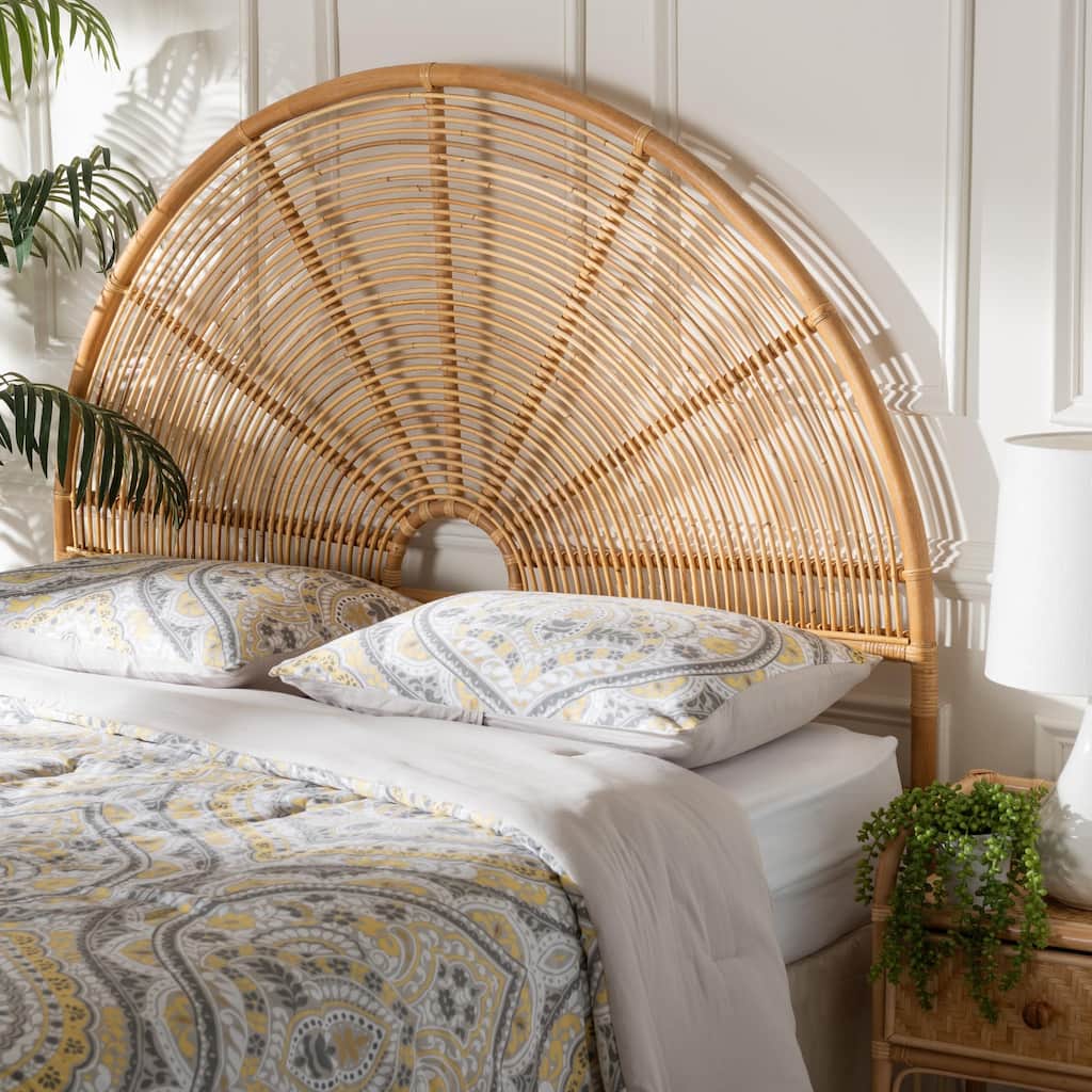 Nina Modern Bohemian Honey Rattan Queen Size Standalone Headboard
