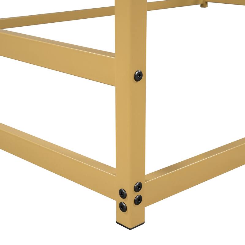 Metal House Shape Platform Bed, Gold, Queen