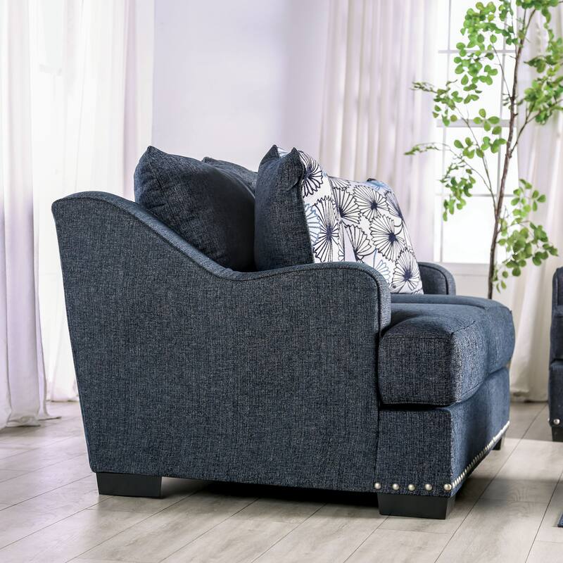 Davi Transitional Linen-like Padded Nailhead Trim Loveseat with Pillows by Furniture of America