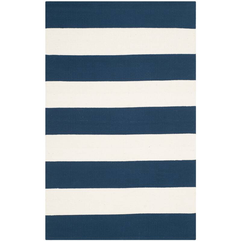 SAFAVIEH Handmade Montauk Geltrude Stripe Cotton Flatweave Rug - 2'3" x 5' - Navy/Ivory