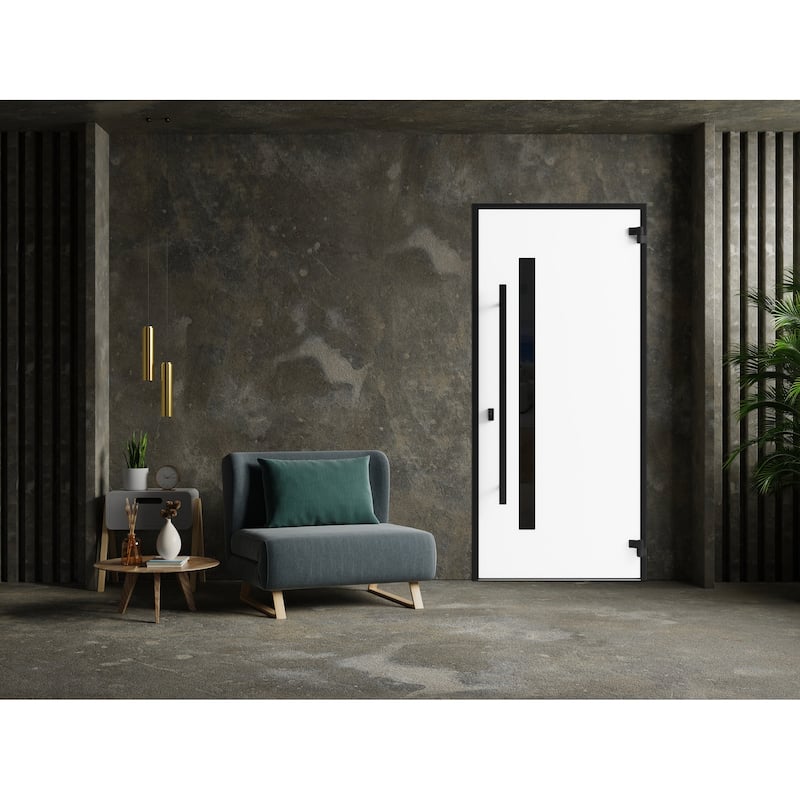 Front Exterior Prehung Steel Door Ronex 0144 Grey Entry Metal Painted W36xH80 Left hand Inswing