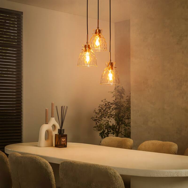 1/3/5-Light Modern Black & Gold Textured Glass Pendant Light - Adjustable Hanging Ceiling Fixture for Dining Room