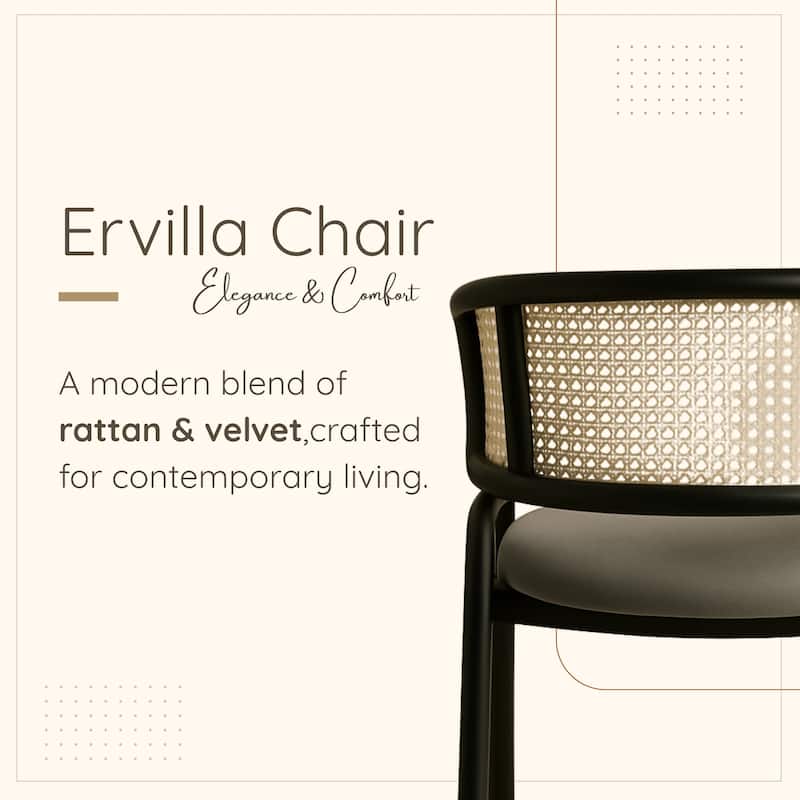 Ervilla Ergonomic Wicker Back Velvet Accent Dining Armchair with Powder Coated Steel Legs Protective Pad