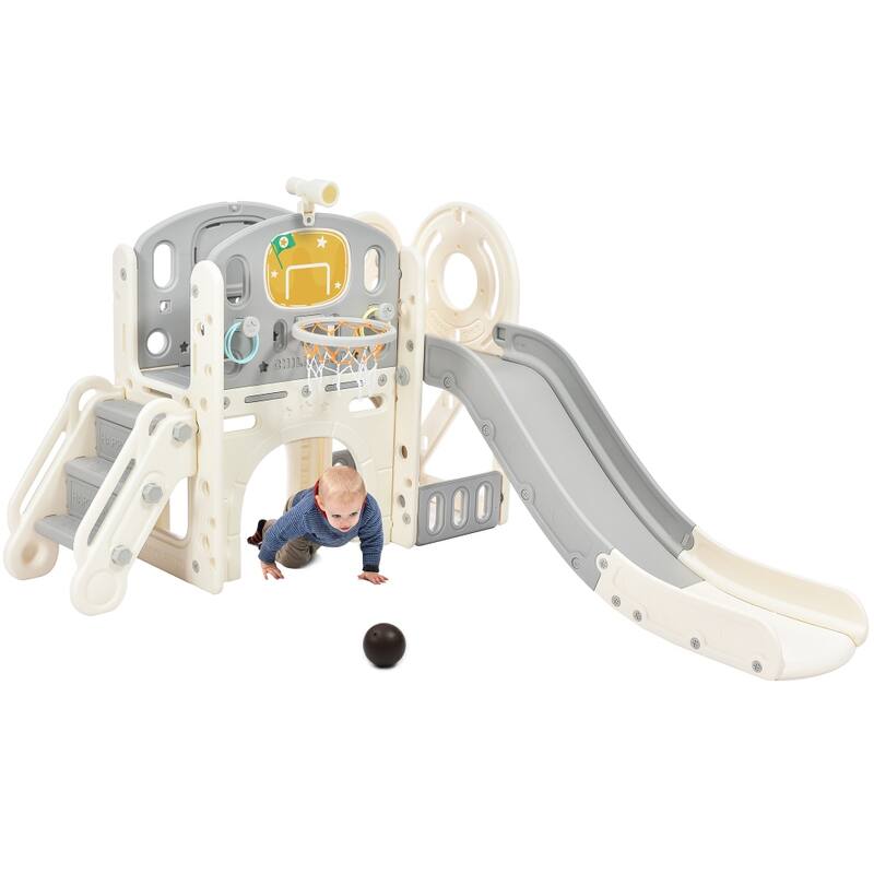 Freestanding 73.2 in.W Kids Slide Castle Climbing Playset Structure