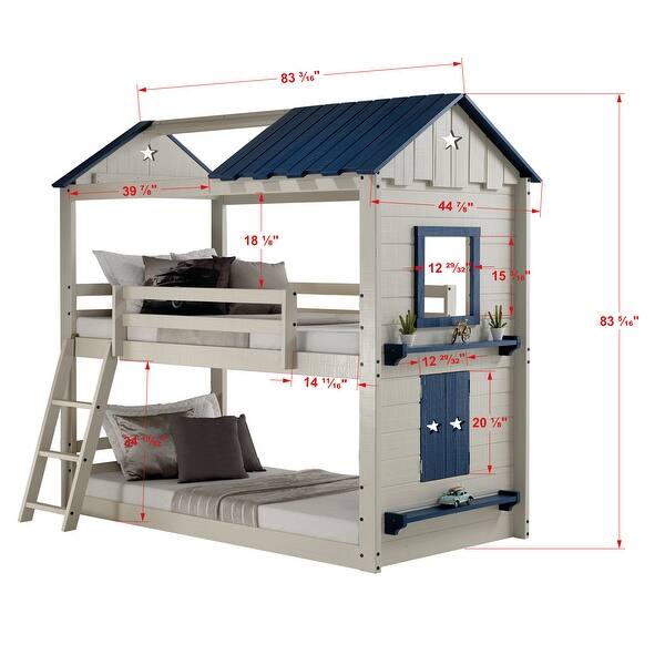 Star Gaze Grey and Blue TwinoverTwin Bunk Bed with Blue Tent Bed
