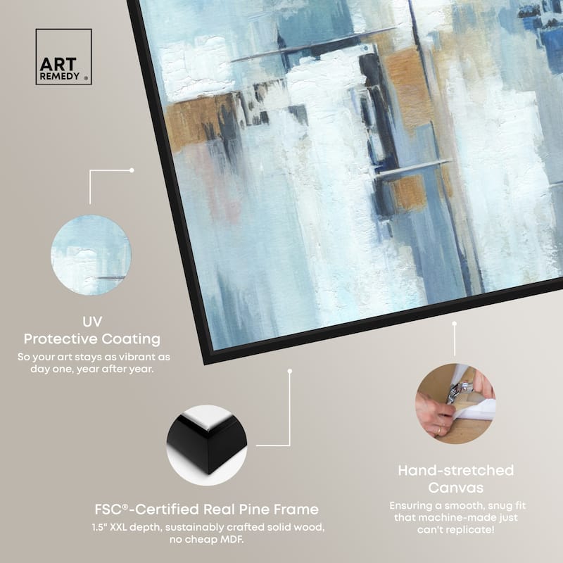 Art Remedy House Of Lines Ii Framed Blue Abstract 1 Piece Canvas Wall Art