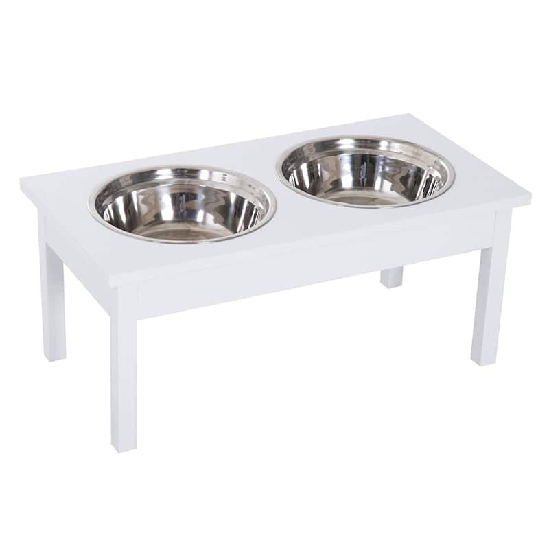 PawHut 23" Elevated Durable Wooden Heavy Duty Dog Pet Bowl Feeding Station - White