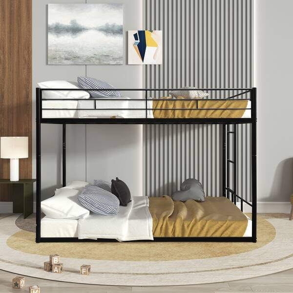 slide 2 of 10, Twin over Twin Bunk Bed,Convertible Metal Bunk Bed Frame with Ladder Black - Twin