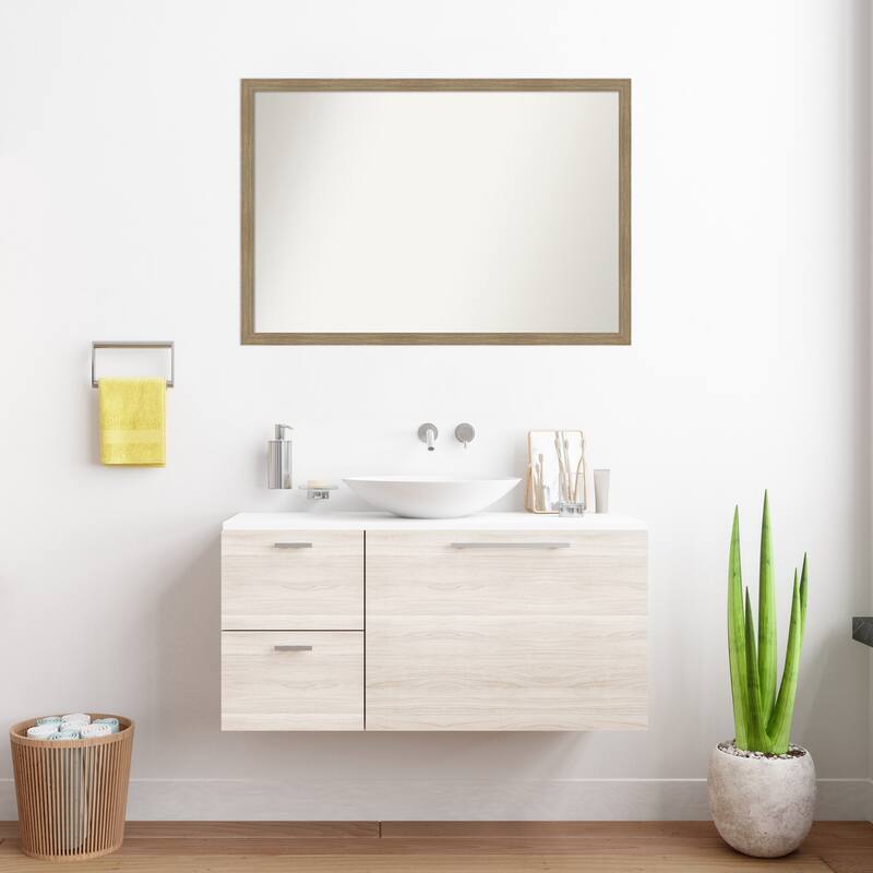 Woodgrain Stripe Non-Beveled Wood Framed Bathroom Vanity Wall Mirror