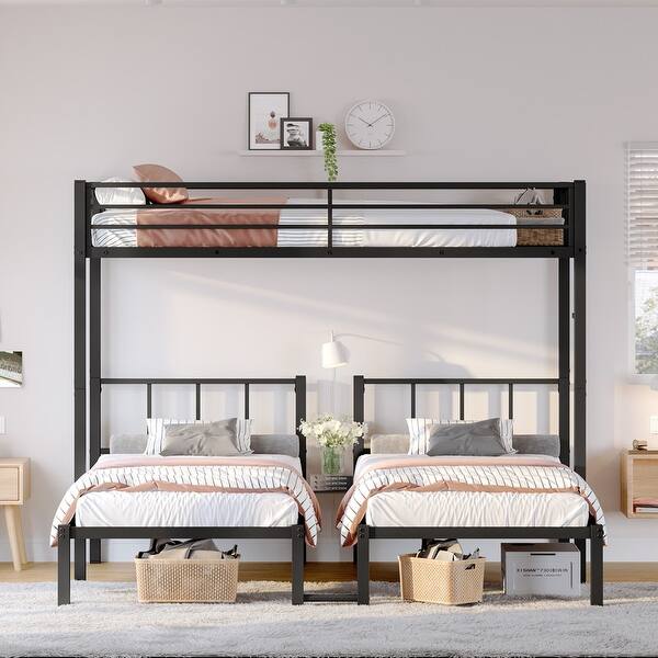 slide 2 of 7, Twin over Twin & Twin Bunk Beds for 3, Twin XL over Twin & Twin Bunk Bed Metal Triple Bunk Bed Black - Twin over Twin & Twin