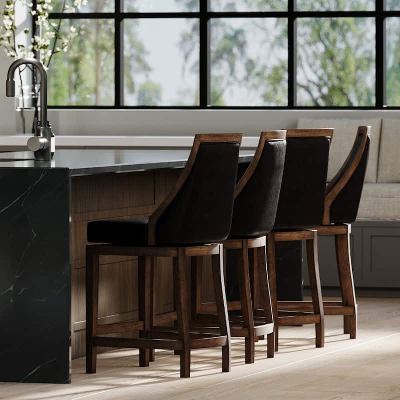 Maven Lane Vienna Swivel Kitchen Stool - Walnut Vegan Leather - Counter Height