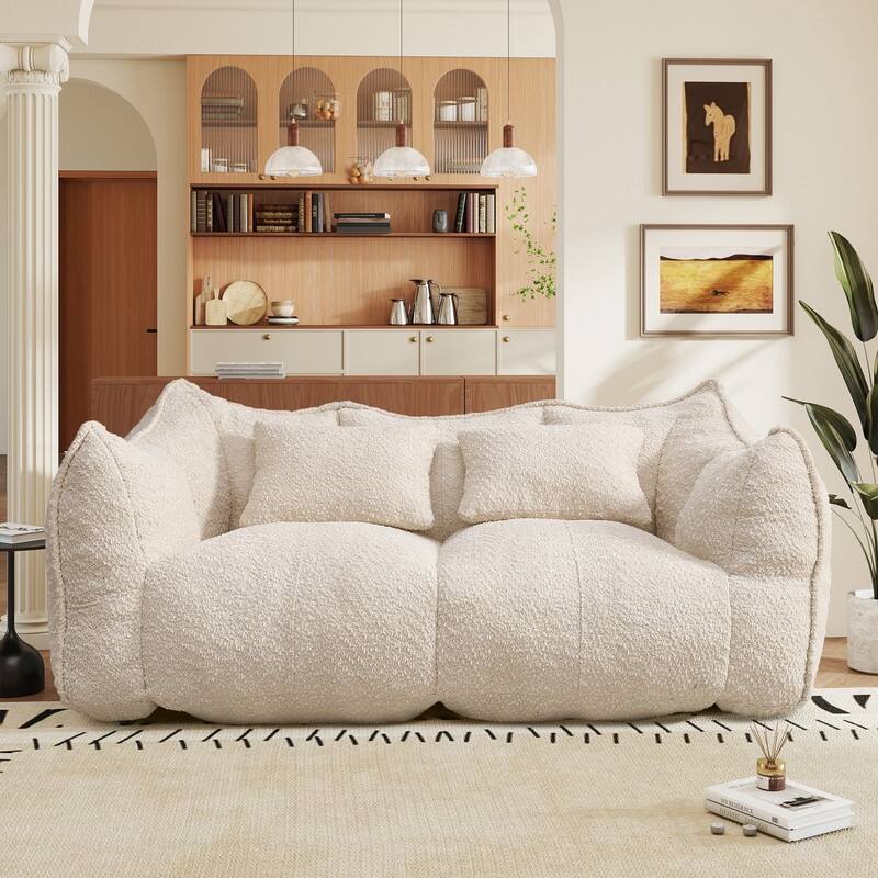 Rossetta Soft Comfortable Square Beanbag Chair with Armrests - Beige