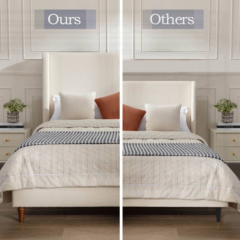 Elegant Upholstered Bed with Wingbacks and No Box Spring, Ideal for Relaxing