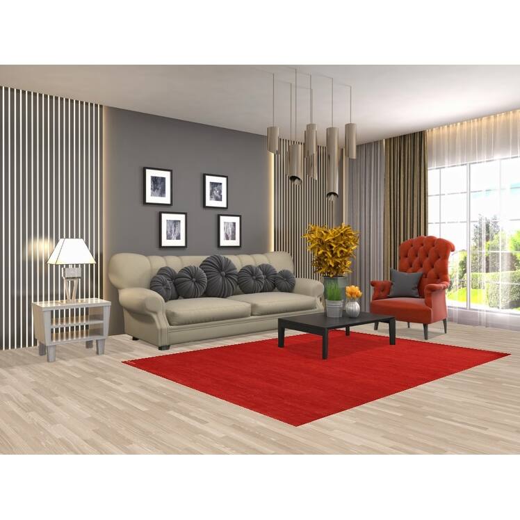 Modern Red Gabbeh Oriental Area Rug Handmade Wool Carpet - 5'5" x 7'5"