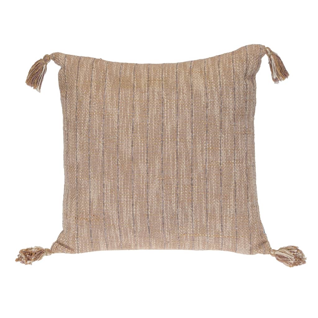 Striped Square Cotton Throw Pillow with Tassels - 18" - Brown and Gray
