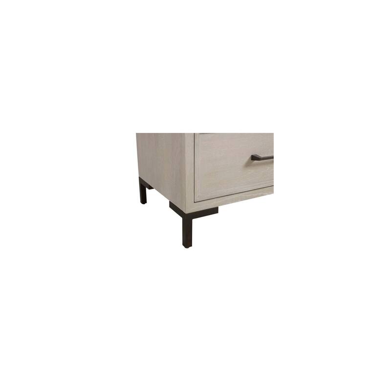 Antique White Nightstand with Metal Legs, Felt-Lined Drawer, and Open Shelf, Modern Bedside Storage Table