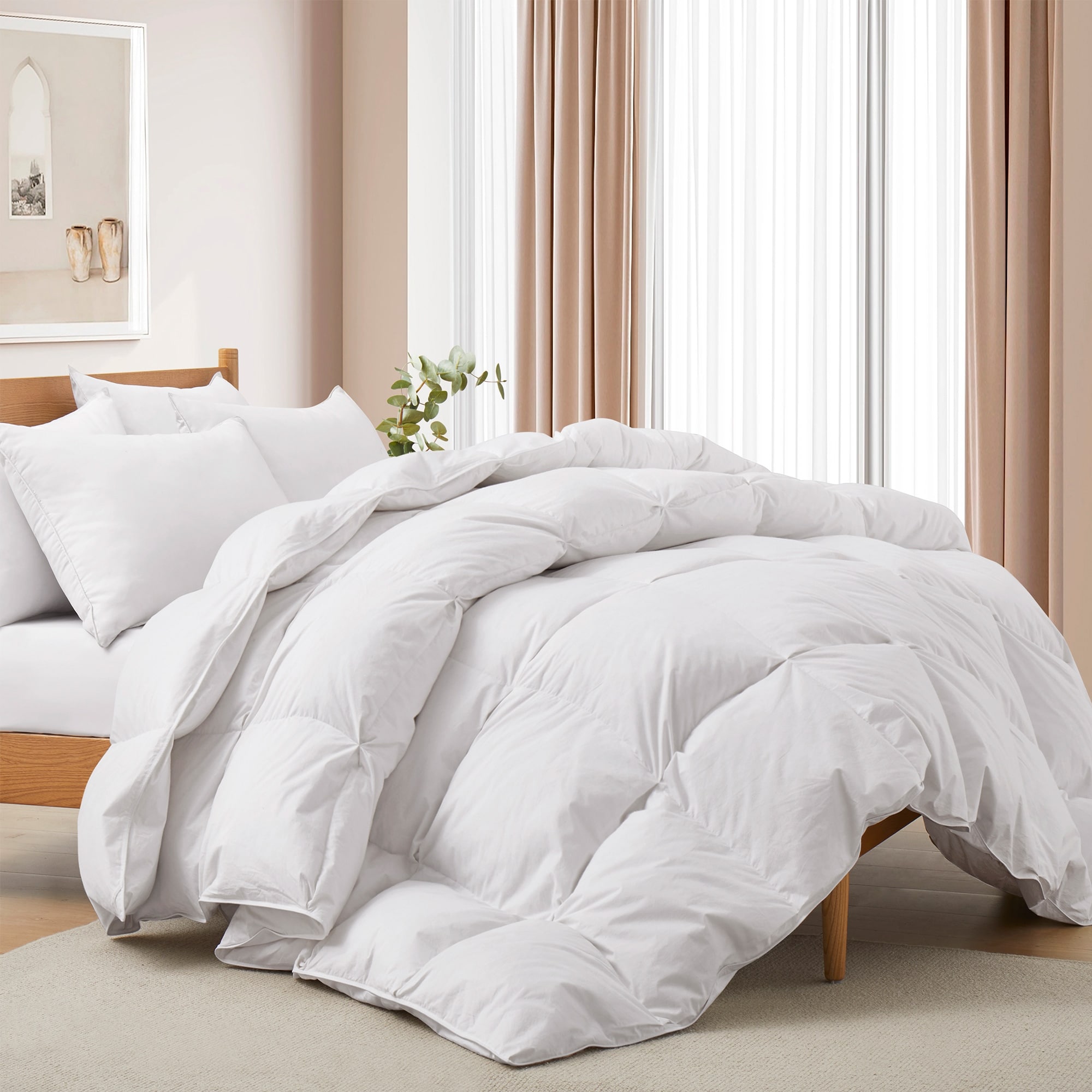 All Season Cotton White Goose Feather Down Comforter with Pinch Pleat  Design - On Sale - Bed Bath & Beyond - 31661418