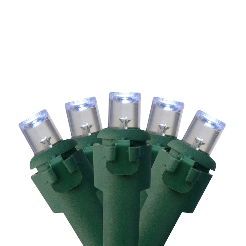 20 Battery Operated LED Wide Angle Christmas Lights - 9.5 ft Green Wire - Off-White