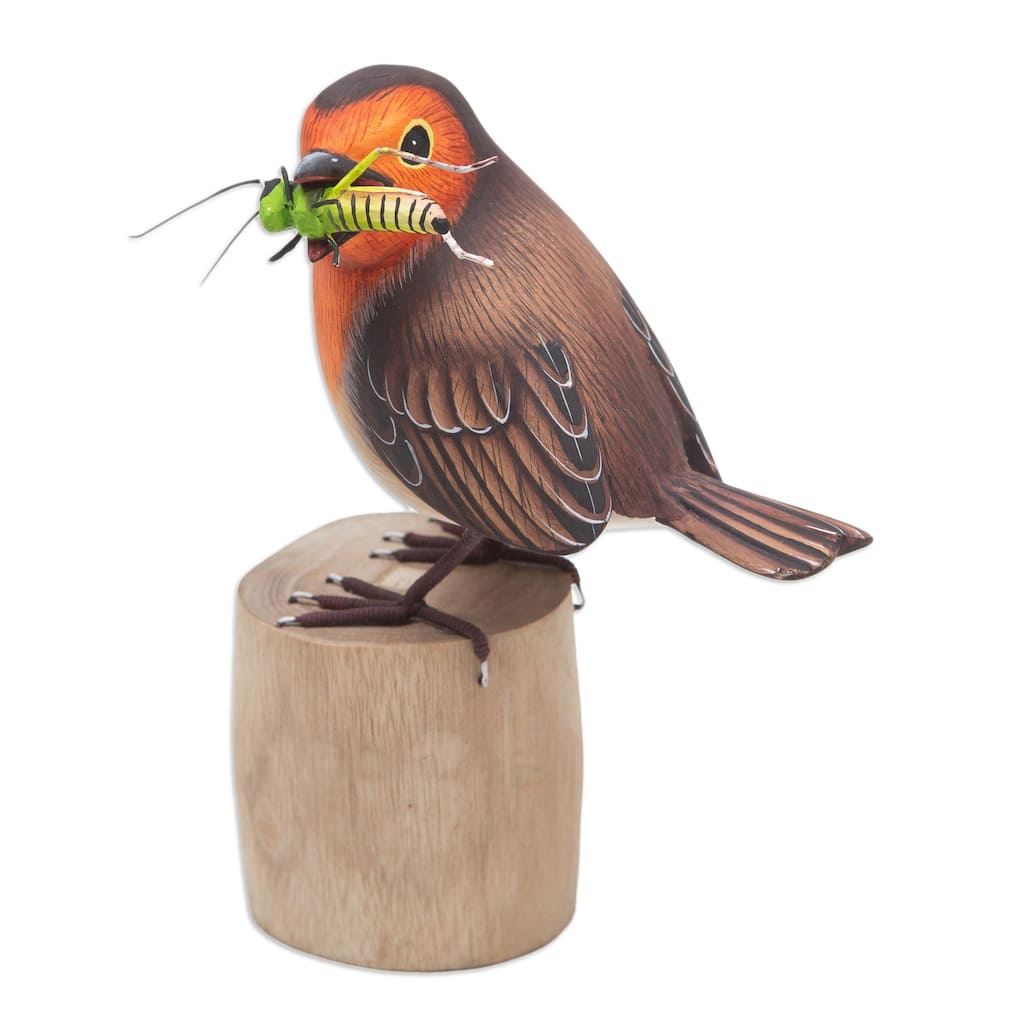 Novica Handmade Robins Meal Wood Statuette