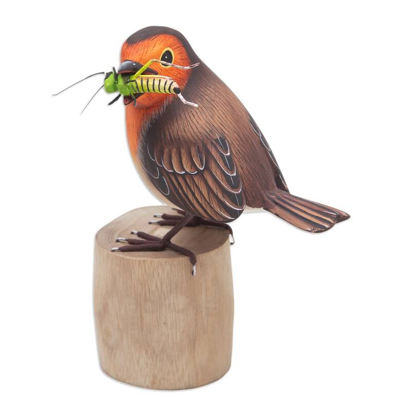 Novica Handmade Robins Meal Wood Statuette