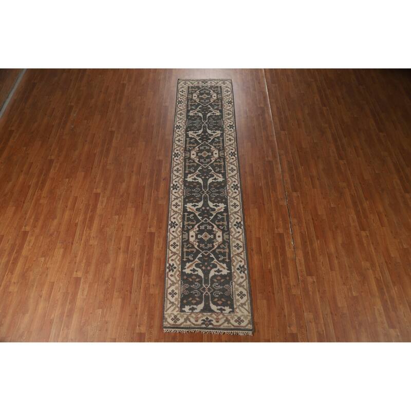 Gray Oushak Oriental Runner Rug Hand-Knotted Hallway Wool Carpet - 2'8"x 11'9"