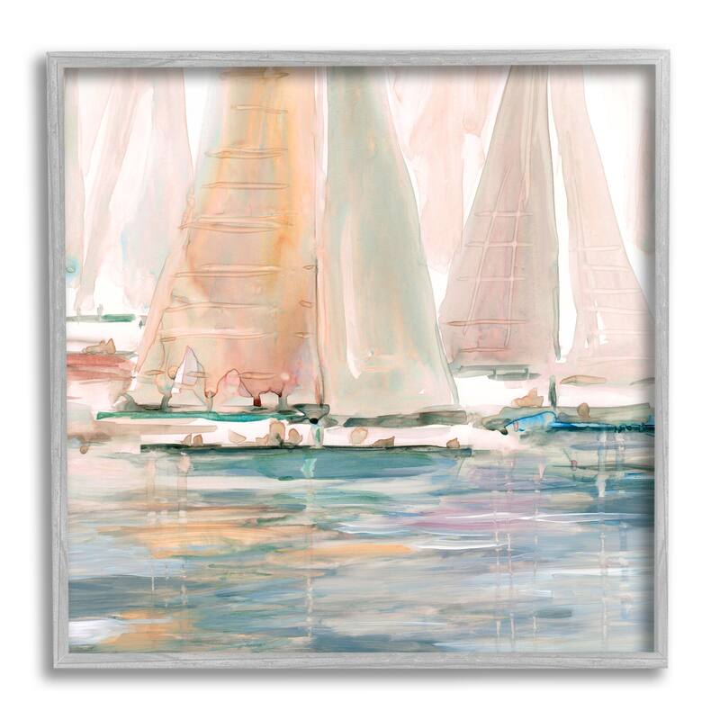 Stupell Warm Sunlit Sailboats Reflection Ocean Water Surface Framed Wall Art, Design by Carol Robinson - 24 x 24 - Grey