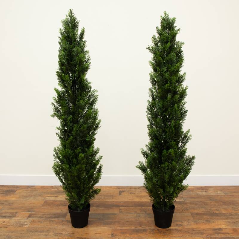 Cedar Artificial Topiary Tree with Planter - 6' - Set of 2