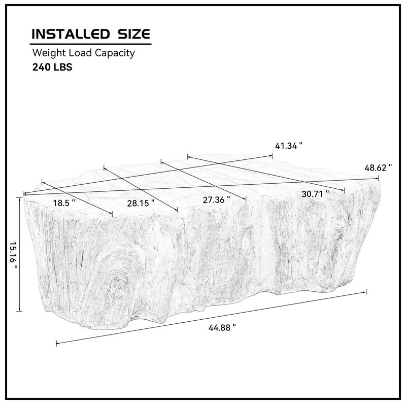 48.62" Unique Shape Sturdy Fiberglass Coffee Table for Living Room, No Need Assembly