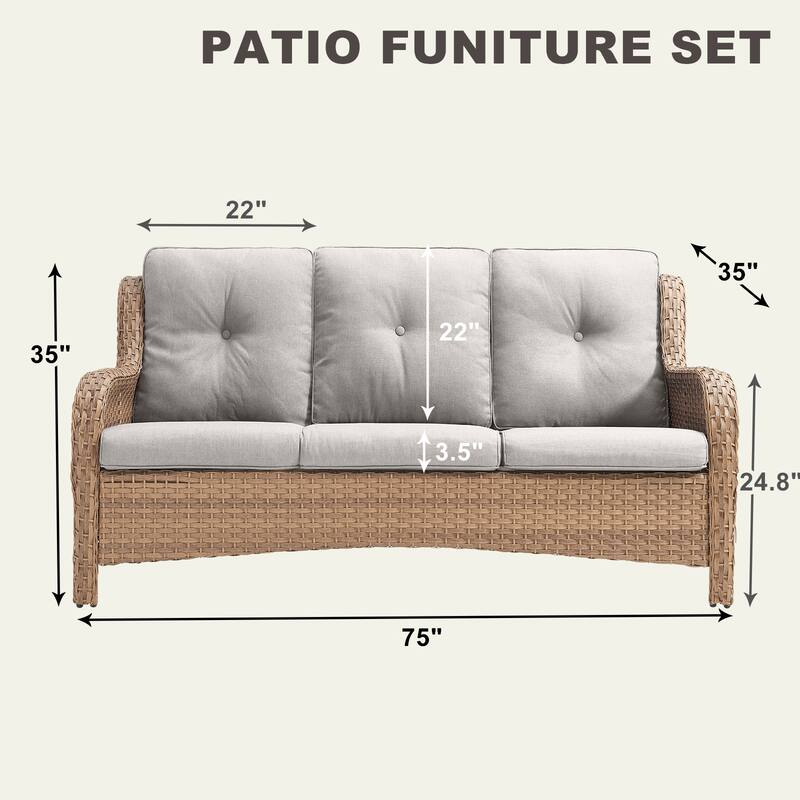 Gymojoy Patio Sofa PE Wicker 3-Seat Sofa