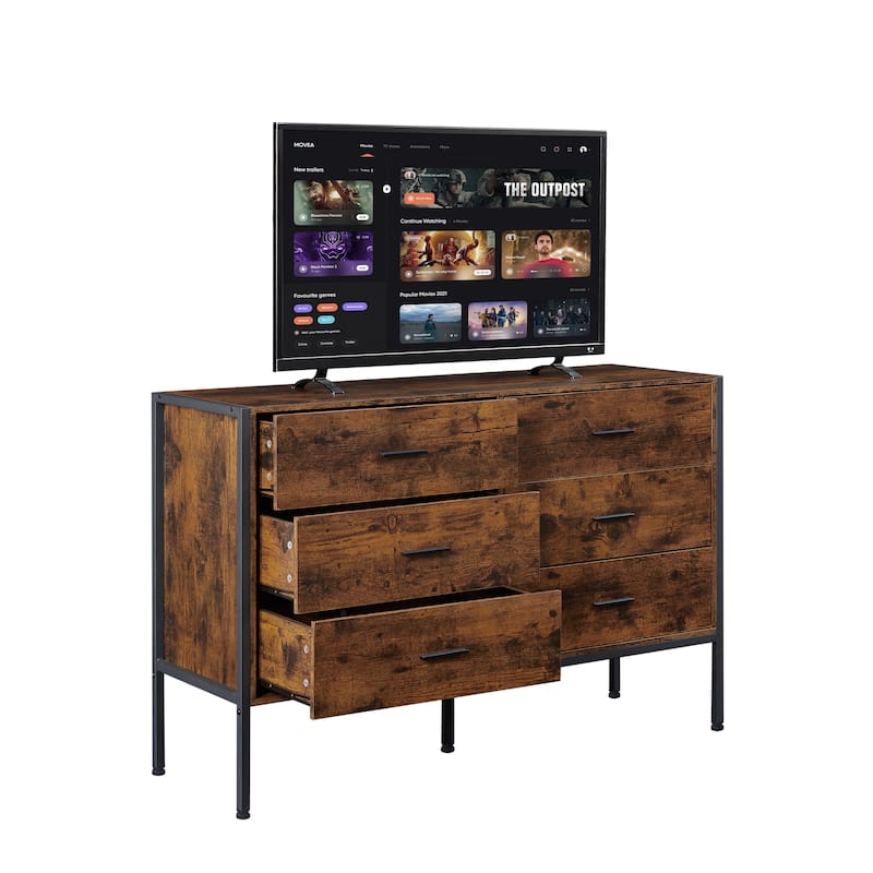 Rustic Grey Wood Dresser with 6 Drawers